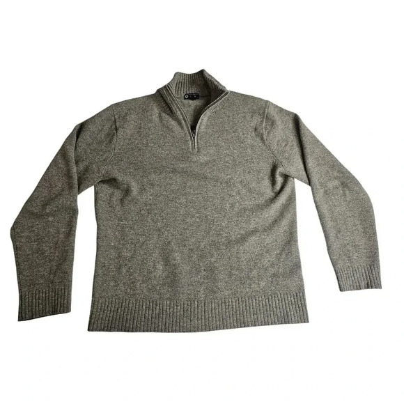J CREW Men Sweater 100% Lambs Wool Grey/Brown 1/4 Zip Mock Neck Preppy Casual  L - Picture 1 of 6